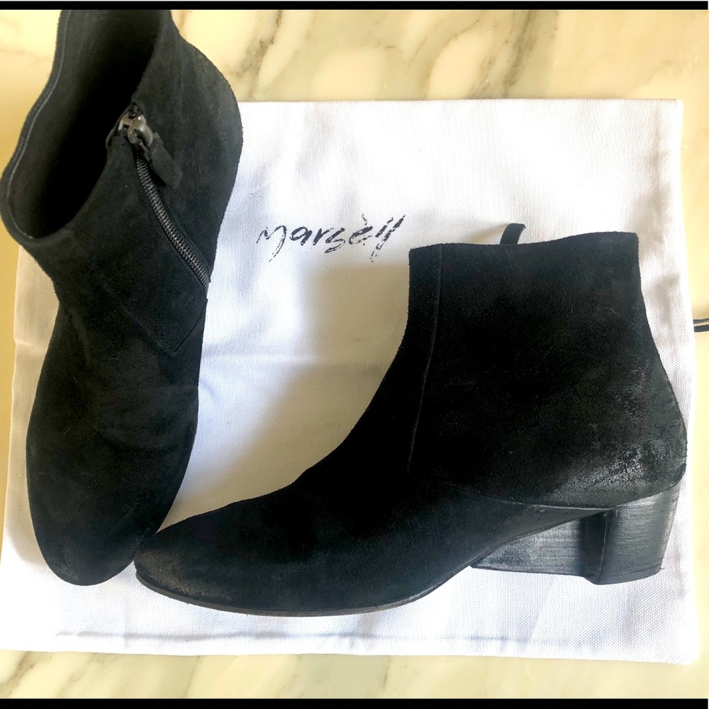 Marsell black suede roughout wedge booties